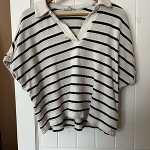 Madewell Striped V-Neck Women's Polo - Black and White